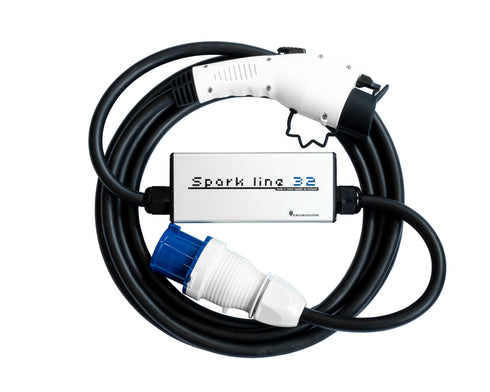 SPARK BLUE 32 Ladekabel - 1x32A - 7,2 kW - CEE til Type 1 - Elbilgrossisten